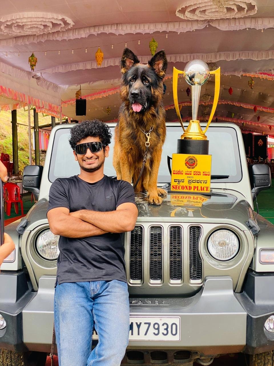 Cimarron Kennel German Shepherd with a second place trophy
